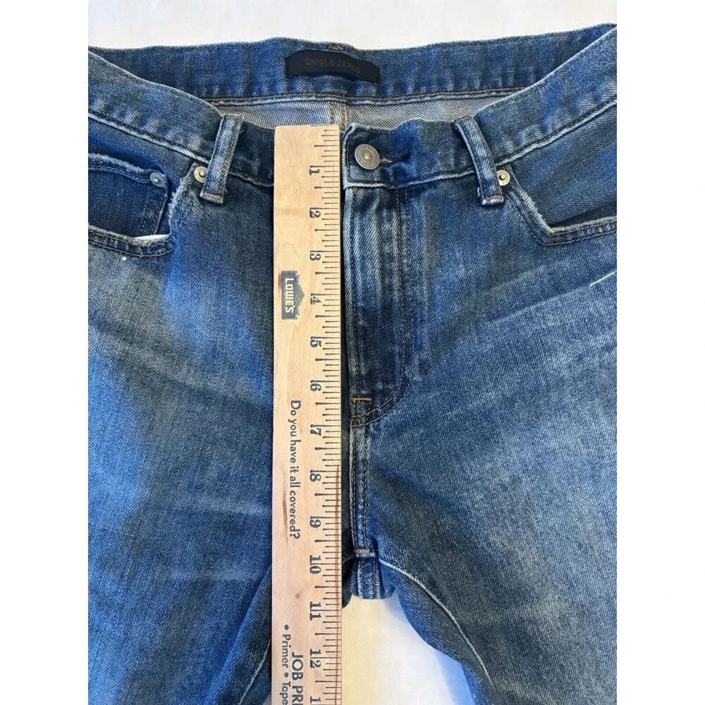 Uniqlo Jeans Mens 33x30 Kaihara Slim Straight Blue Denim Pants Medium Wash - Picture 12 of 13